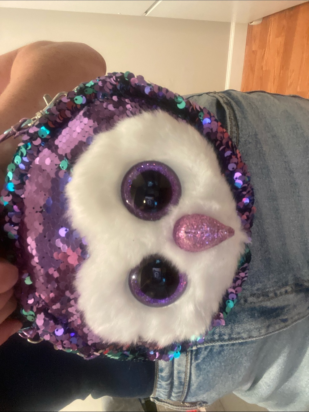 Ty Sequin Owl Hand Bag in Purple & Teal - Picture 4 of 4